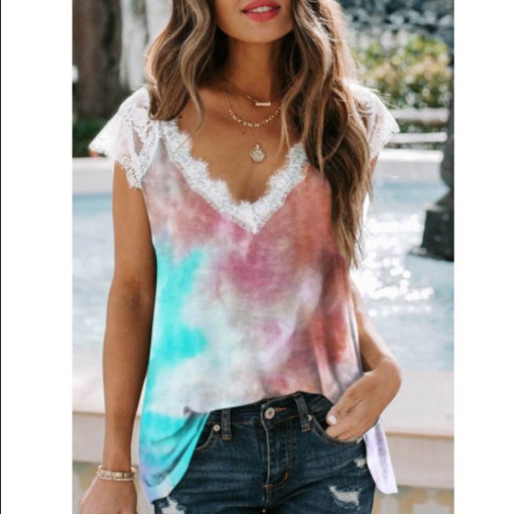 S-XL Gracie Chic Tie Dye Lace Top New